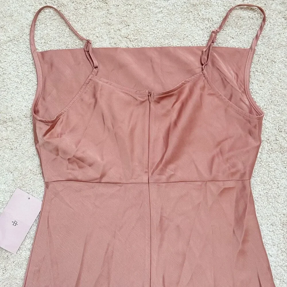 NWT BHLDN Cowl Neck Maxi Side Slit Slip Dress Dusty Rose Orange Pink 10 - Picture 8 of 12